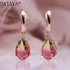 PATAYA New Water Drop Tourmaline Color Earrings Women Cute Wedding Party Fine Jewelry 585 Rose Gold Natural CZ Dangle Earrings ► Photo 1/6