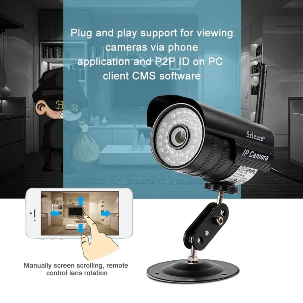 

Sricam SP013 HD 720P IP Camera Infrared Wireless Security CCTV Camera H.264 WIFI Night Vision Motion Detection IR LED Len Onvif