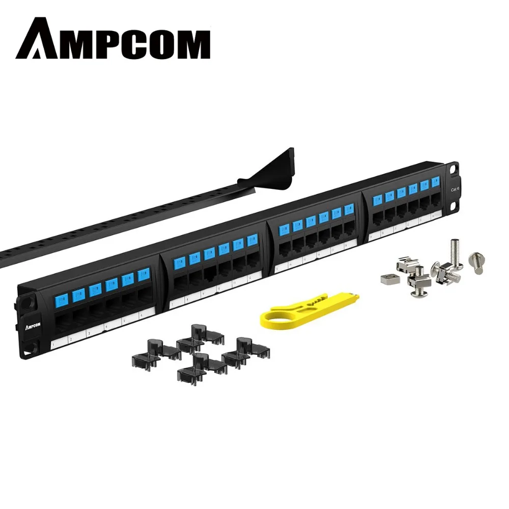 Ampcom серии Supreme CAT6 патч Панель 50U литый золотом 1U 24-Порты и разъёмы в стойку или