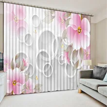 Modern elegant living room curtains circle pink flower custom made curtains 3d bedroom curtains