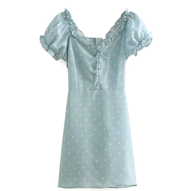

Square Collar Summer Dress Women Dot A-Line Party Dress 2019 Casual Lacing Sweet Style Beach Sundress Vestidos Girls