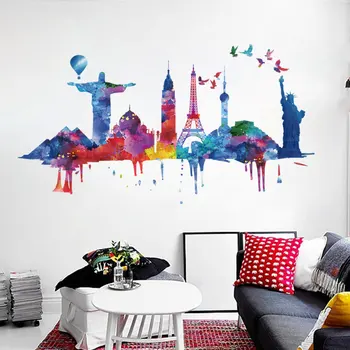 

2019 New Fashion Famous Building Modern Home Decoration Wall Sticker DIY Creative Wall Decals Adhesive Poster