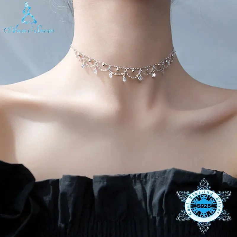 

Silver 925 Jewelry 925 Sterling Silver Necklace Real Women Choker Fine Austria Crystal Zirconic Statement Pendant Jwelry
