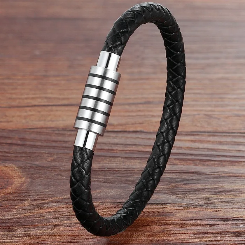 XQNI New Arrival Gift Simple Design 5 Styles For Choices 19/21CM Genuine Leather Bracelet Stainless Steel Accessories Jewelry