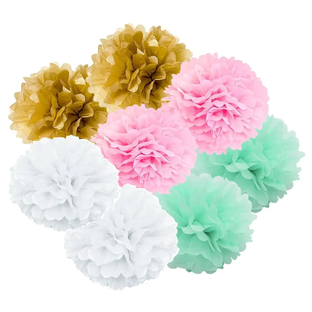 FANLUS Assorted Cotton Candy PinkPurpleBlue Color 35cm 14 inch Tissue Pom Poms Flower Party Decorations for Weddings Birthday (1
