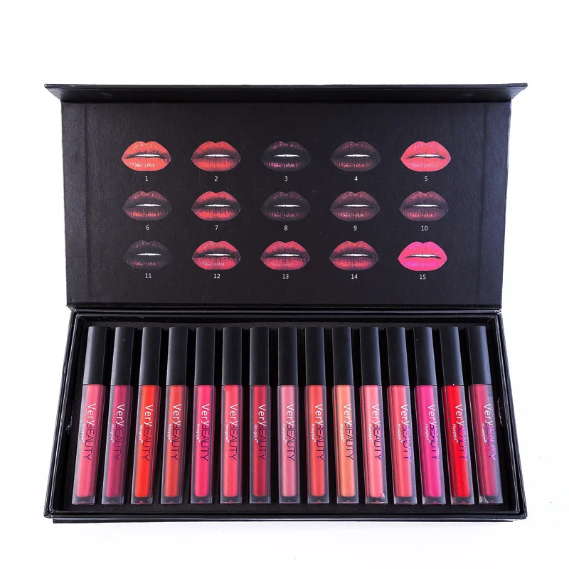 

15PCS/LOT Matte Lipstick Maquillaje Batom Lipgloss LongLasting labiale Rouge A Velvet Matte Liquid Matte Lipstick Hua For Beauty