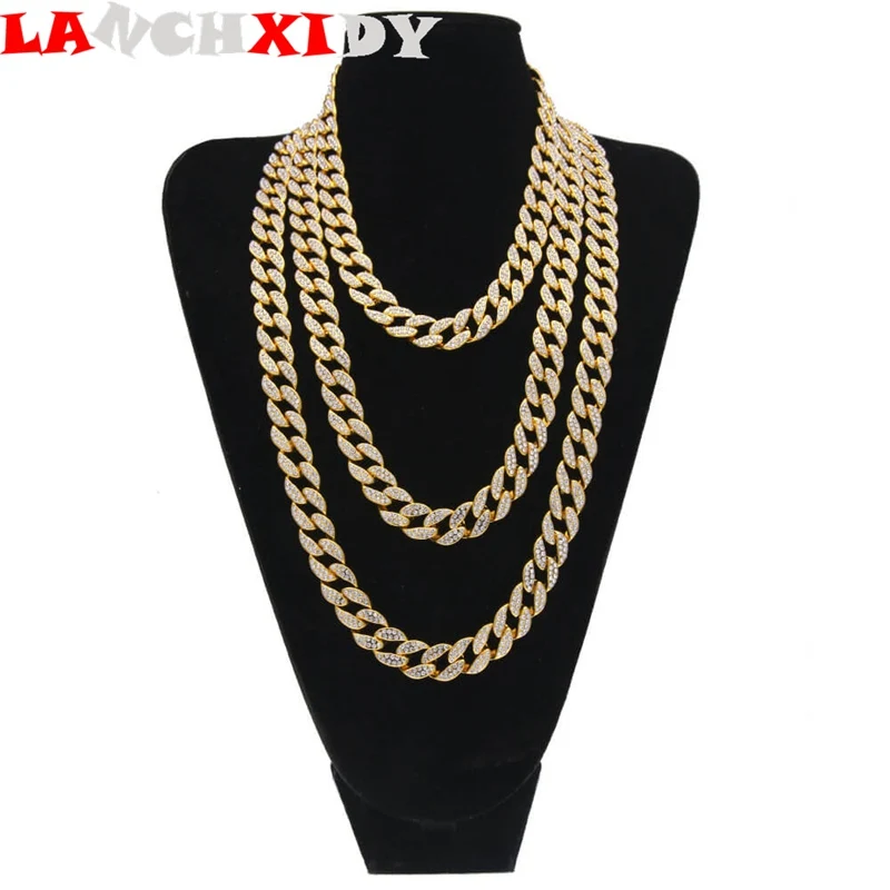 

Fashion Hip Hop Men's Necklace Full Of Ice Rhinestones Heavy Cuban Chain 15 mm Display Unique Identity Cool Jewelry