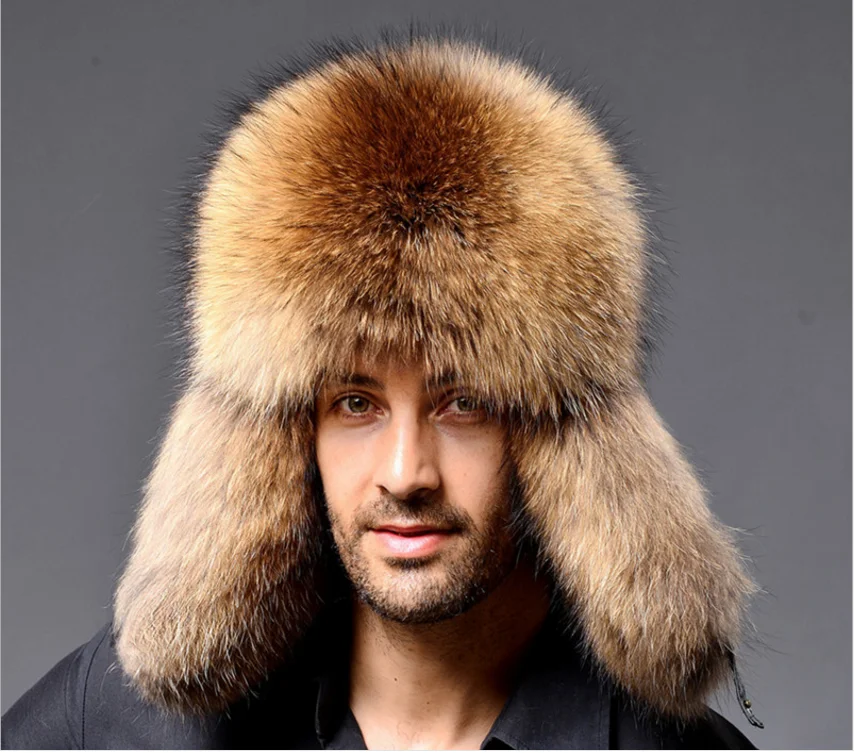Ушанка, мужские зимние теплые шапки-бомберы из натурального меха енота и ягненка, модные шапки-ушанки из кожи в русском стиле
