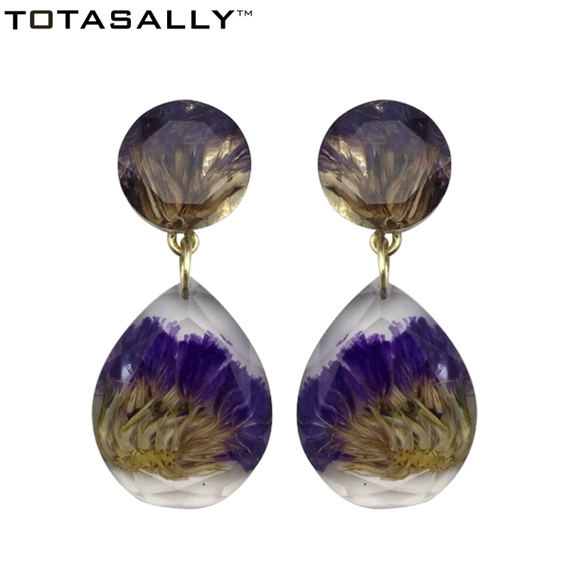 

TOTASALLY New Designer Resin stud Earrings Fashion Noval Dried Lavender Flower Stud Earrings Women Waterdrop Earring