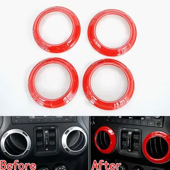 

4x Auto Chrome Car Styling Air AC Vent Outlet Ring Trim Bezels Cover Decorative Sticker Fit For JEEP Wrangler JK 2007-2015 Red