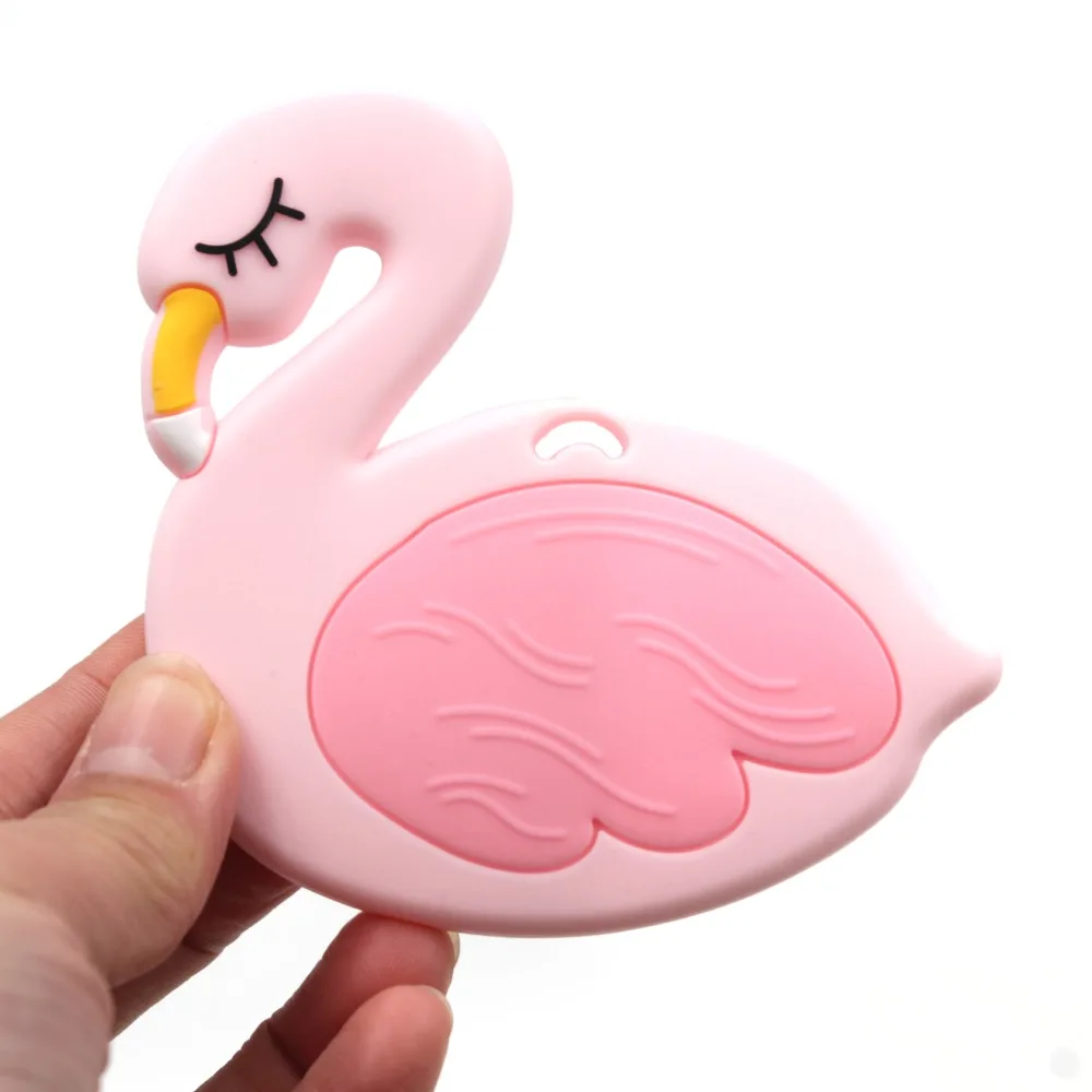 

1 piece Baby Silicone Flamingo Teether Newborn Teething Toys Food Grade Necklace Teething Hanging Toy