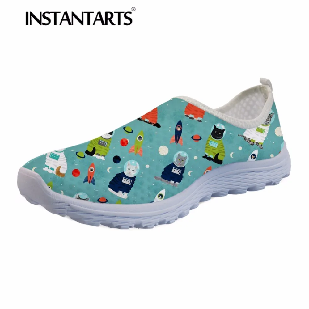 

INSTANTARTS Breathable Women Flats Shoes 3D Cute Galaxy Animal Print Women Summer Tenis Female Fashion Space Cat Mesh Sneakers
