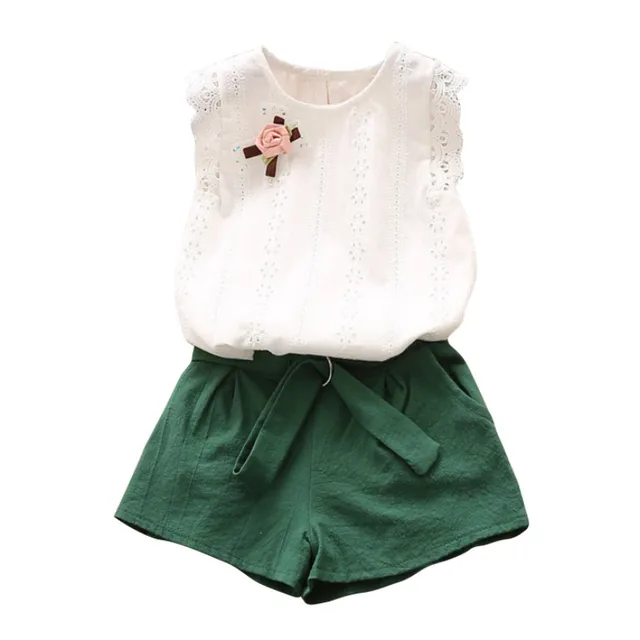 Summer Girls Clothing Set Child Sleeveless Floral T-shirt Top + Solid Color Shorts 2PCS Fashion Cotton Baby Girl Clothes Set 2