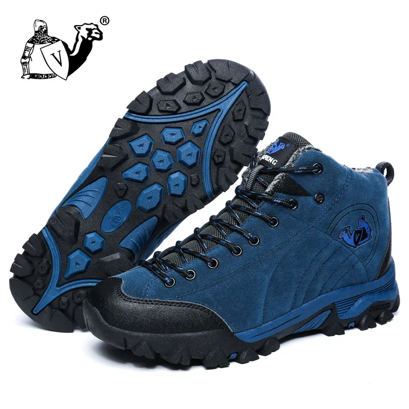 Открытый Обувь с бархат зима высокой утолщение открытый восхождение Обувь дышащие Нескользящие износостойкие Треккинговые ботинки Спортивная обувь Для мужчин - Цвет: blue