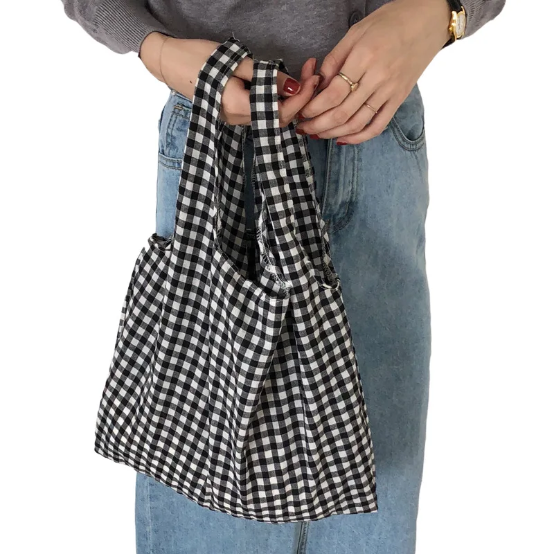 

Youda Striped Lattice Versatile Mobile Tote Korea Simple Environmental Protection Shopping Bag Cotton Cloth Bags