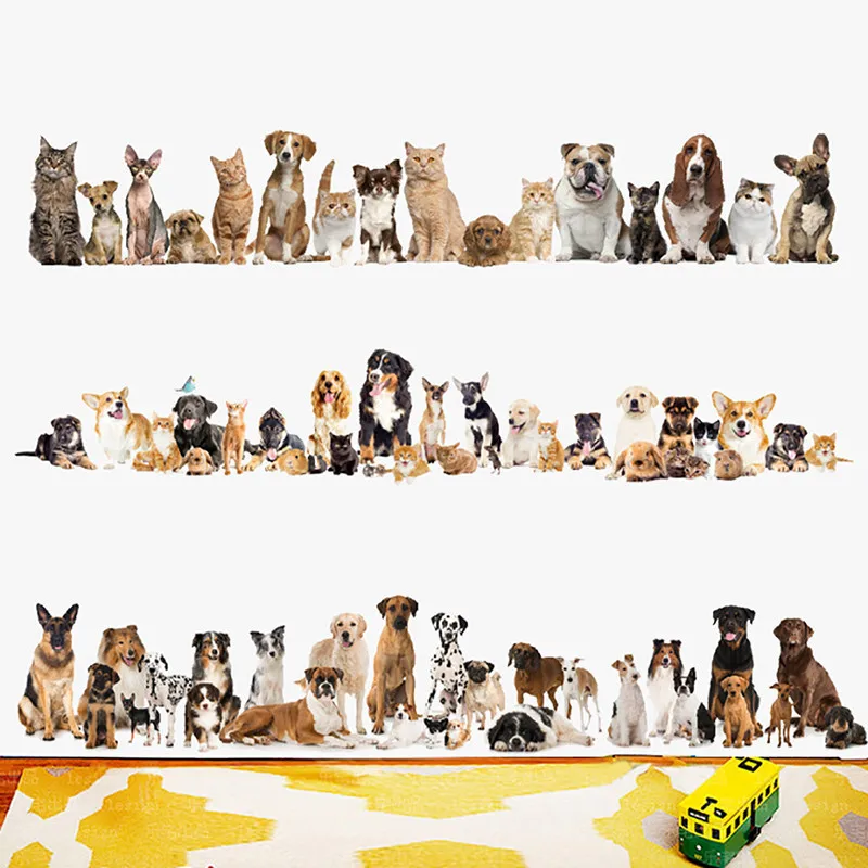 

Dogs Cats Baseboard Wall Stickers PVC Art Wall Decals Adhesive Art Wallpaper Animals Party Home Decor DIY Removable Sticker