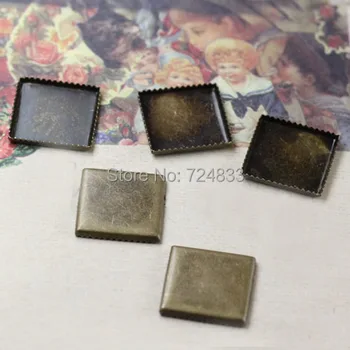 

Antique Bronze tone plated Square Pendant Bezel Bases Settings Findings Connectors Cabochon tray for Floating Charm Lockets
