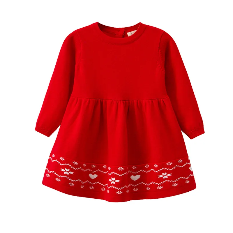 

Red Little Girls Sweaters Dress Winter Warm Toddler Kids Long Dresses Autumn Long Sleeves Baby Knitwear Tops Children's Clothing