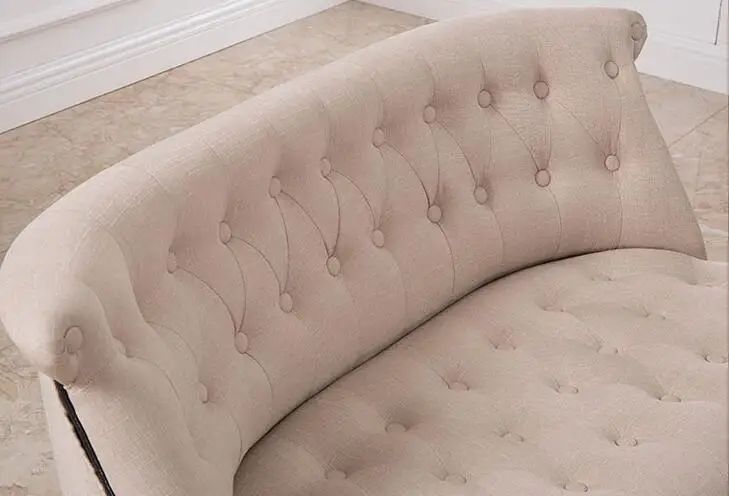European Style Upholstered Loveseat Two Seater Sofa Living Room Furniture Modern Sofa Buttom Tufted Cushion Antique Wood Legs