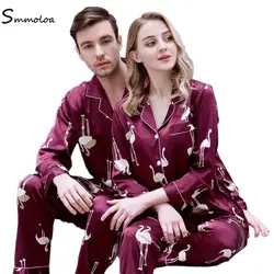 Smmoloa Lovers шелковые атласные пижамные комплекты пара домашний костюм Весенняя Пижама пижамные комплекты с длинными рукавами