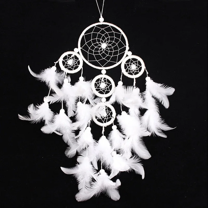 White Dreamcatcher Wind Chimes Indian Style pearl Feather Pendant Dream Catcher Gift