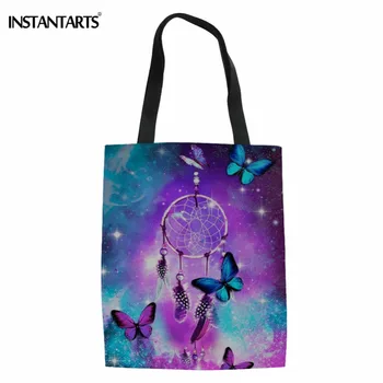 

INSTANTARTS Galaxy Dreamcatcher Painting Girls Linen Tote Canvas Bag Brand Designer Women Casual Shopping Handbag Top-Handle Bag