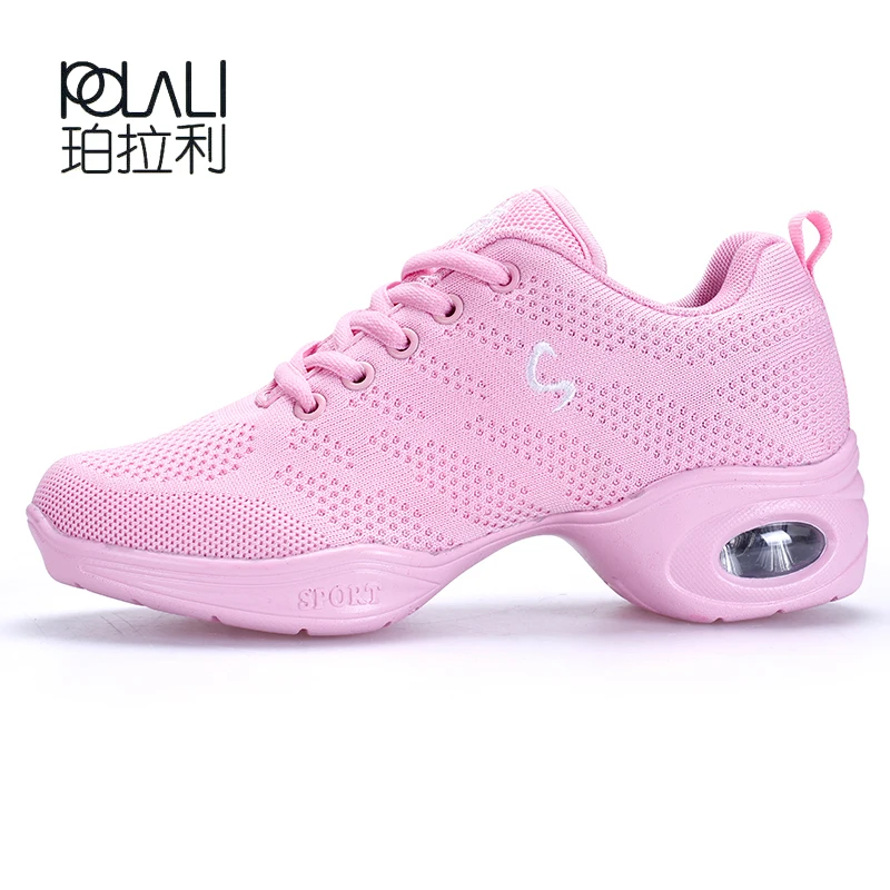 Для женщин тапки Обувь для танцев с плетением для дышащая удобная обувь в стиле джаз; Большие размеры женские для фитнеса Танцы высококачественные туфли на плоской подошве спортивная обувь - Цвет: Розовый