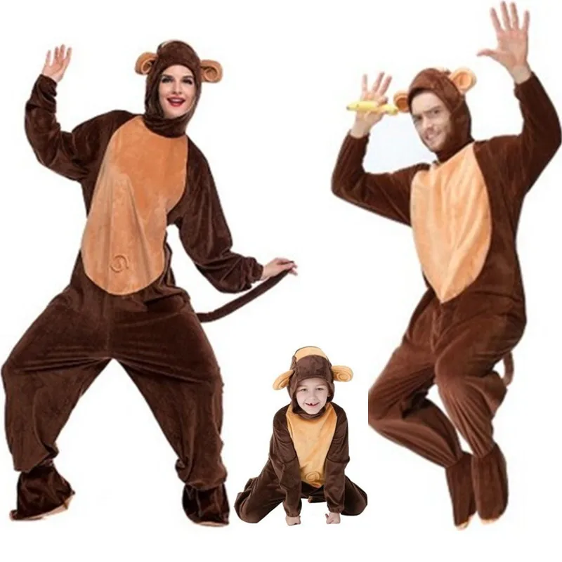 

Family Lovers Monkey Cosplays Halloween Animal Costumes Kigurumi Winter Adult Children Kids pajamas Masquerade stage show dress