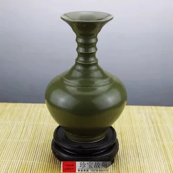 

Antique porcelain, Jingdezhen tea glaze, wide mouth vase furnishings furnishings (dark green)