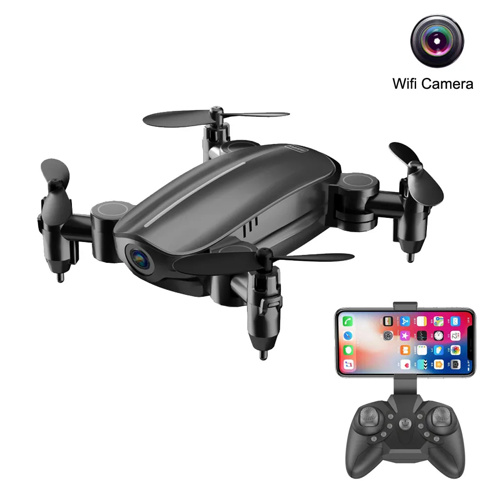 Мини Складная с поддержкой Wi-Fi FPV 2.0MP HD Камера 2,4G 6-осевой Квадрокоптер с дистанционным управлением Drone игрушки работы новичков Дроны с Камера HD игрушки - Цвет: black