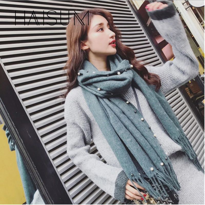 

2018 Women Adult Limited New Winter Scarf Haisum Fashion Women's Warm Scarves Pearly Pure Color Shawl Thick Imitation W004