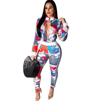 

Casual Tracksuit for Women 2 Piece Sets Floral Zipper Long Sleeve Jacket Top and Pants Suit Fitness Workout Sporting Sweatsuit
