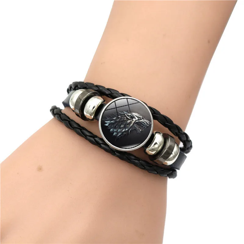 Game of Thrones House Stark Wolf Glass Cabochon Leather Bracelets Multi Layers Weave Handmade Punk Black Men Bracelets Game of Thrones House Stark Wolf Glass Cabochon Leather Bracelets Multi Layers Weave Handmade Punk Black Men Bracelets