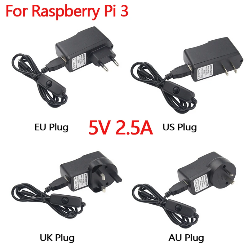 5 в 2.5A Raspberry Pi 3 Модель B питание Micro USB AC порты и разъёмы PSU мощность Источник адаптер зарядное устройство с включения/выключения