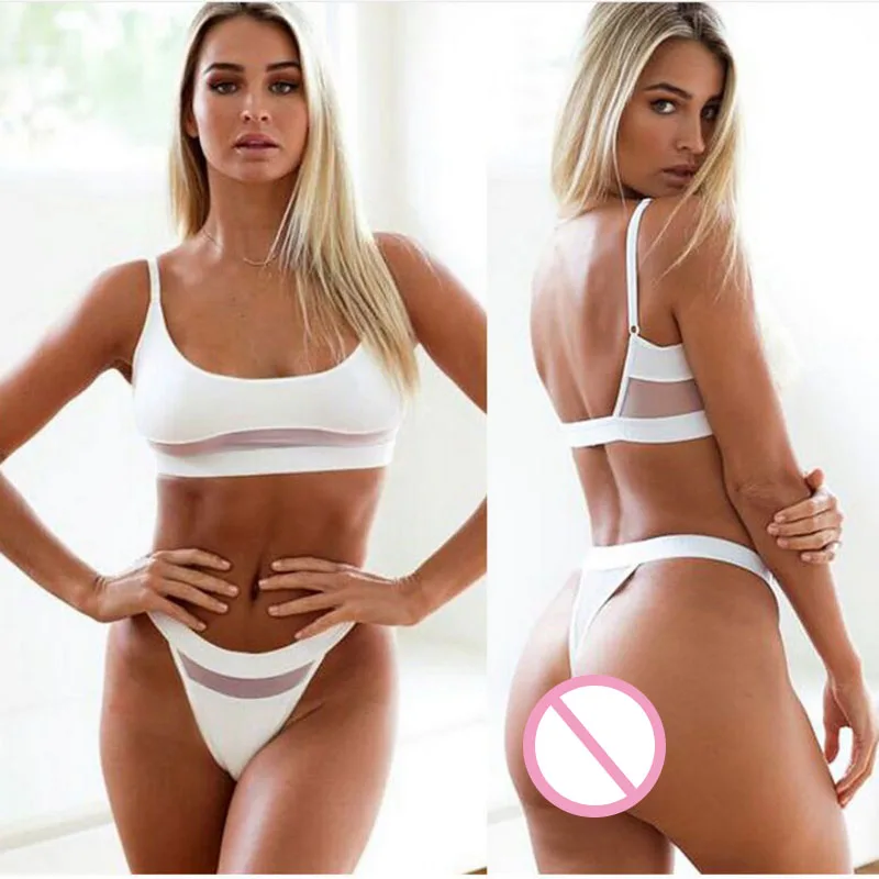 

Sexy Underwear Erotic Lingerie Set Split Sexy Three-Point Underwear Set Solid Color Mesh Perspective Sling + High Waist Briefs