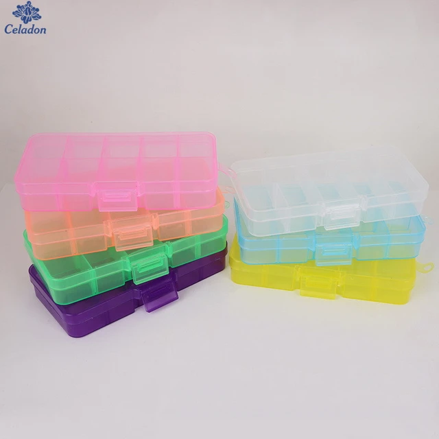 1Pcs 10 Slots DIY Adjustable Organizer Box 7 Colors Transparent Color  Splittable Plastic Storage Boxes For