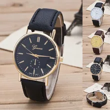 Luxe Classique Genève Or Argent PU En Cuir Quartz Robe Montre-Bracelet D’affaires Cadeau Heures pour Hommes Garçon Noir Brun