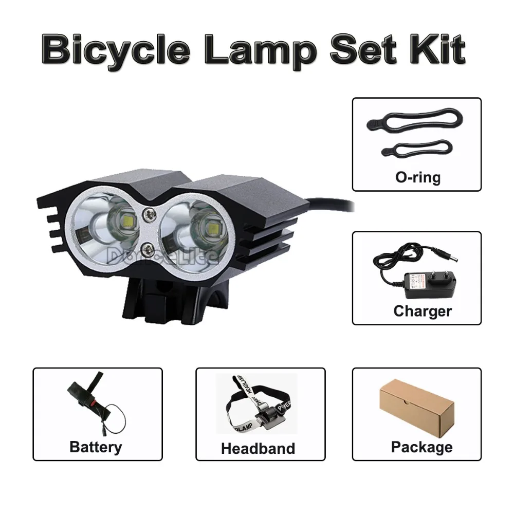 

DanceLite 2000LM 2*XM-L T6 LED Bicycle Light Waterproof Bike Lamp Set Kits + Charger + Battery Pack
