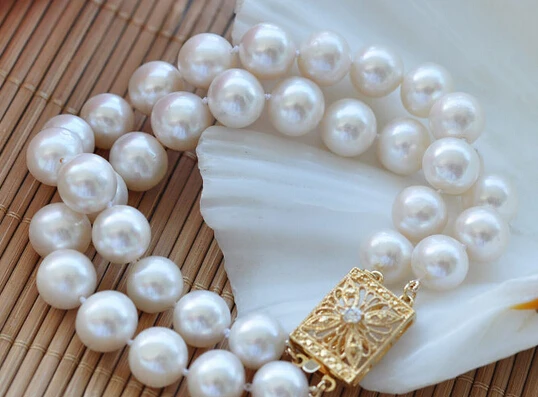 

shitou 00919 2row 8" 10-11mm round white freshwater pearl bracelet