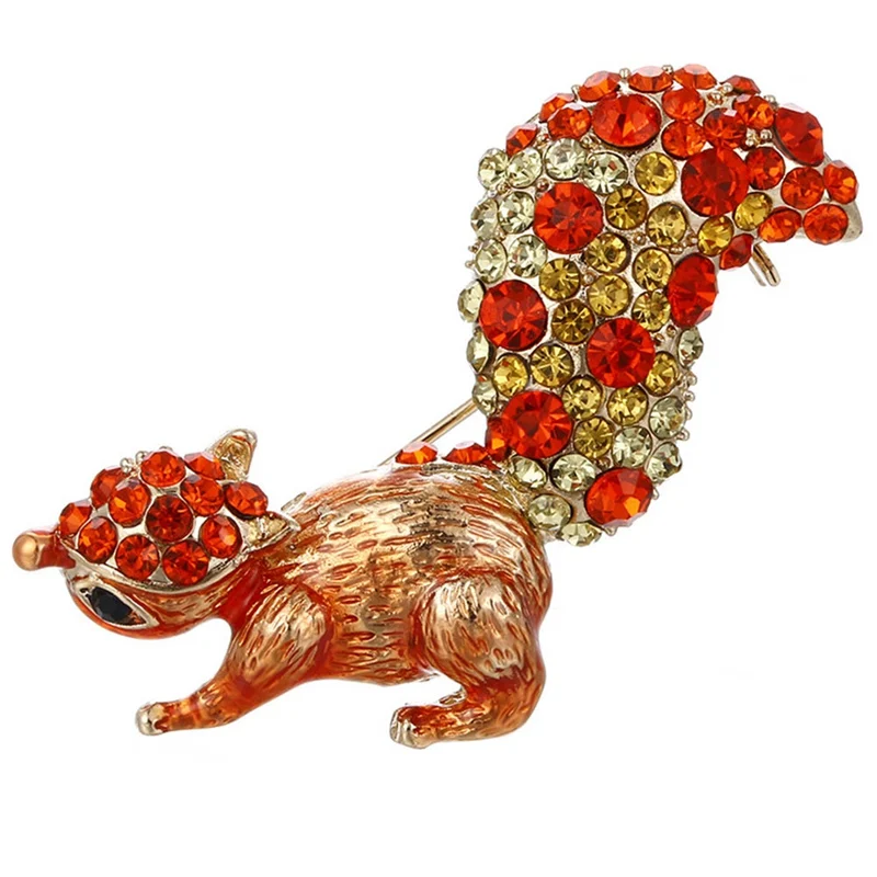 

Alloy Orange Rhinestone Squirrel Brooches Women Men's Crystal Beautiful Animal Banquet Weddings Party Brooch