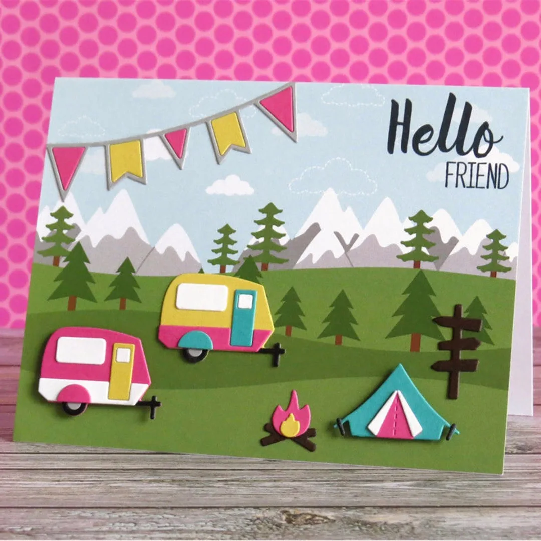 DIY Camping Fire Set Metal Cutting Dies Stencil for  Scrapbooking Photo Album