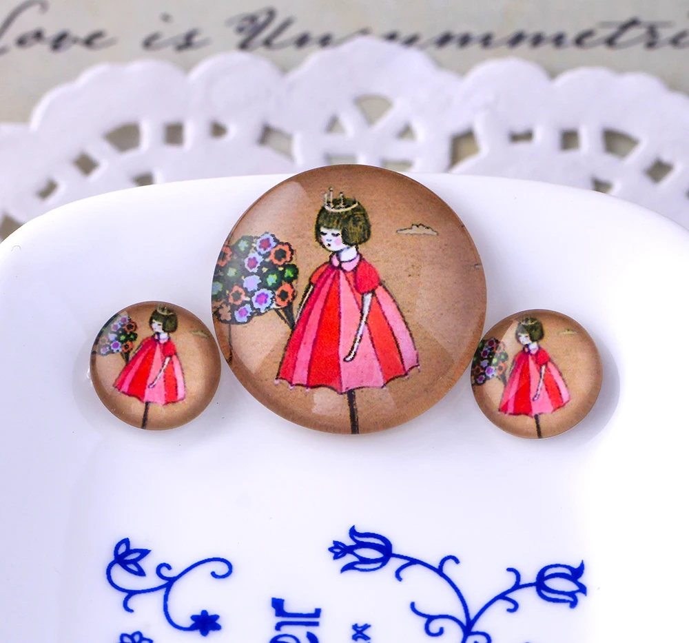 

12mm 25mm Photo Glass Cabochons Art Cameo Set Handmade Bases Settings J7664 People and Animals