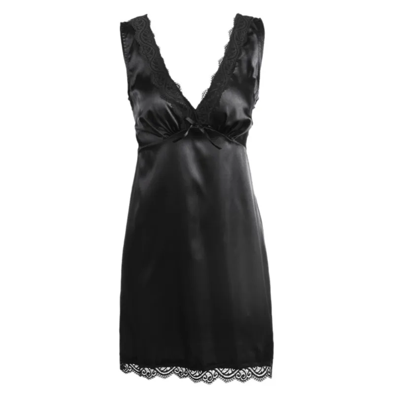 Сексуальное ночное белье размера плюс, без рукавов, с кружевной отделкой, трикотажное платье для женщин, черная ночная рубашка без рукавов, домашняя одежда для сна W2