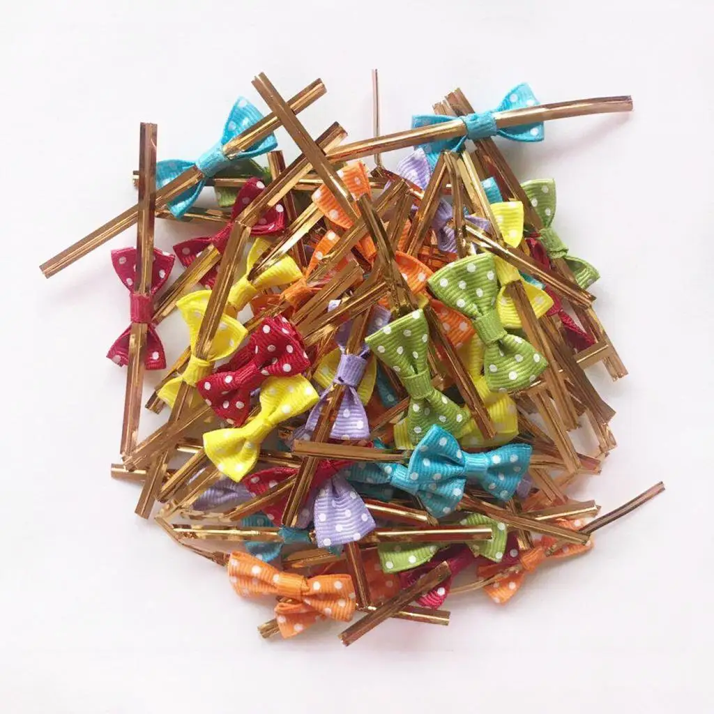 100pcs Cute Colored Bow Metallic Twist Tie For Bakery Candy Cello Bags Gifts DIY Card Making Art craft Projects Party Supplies