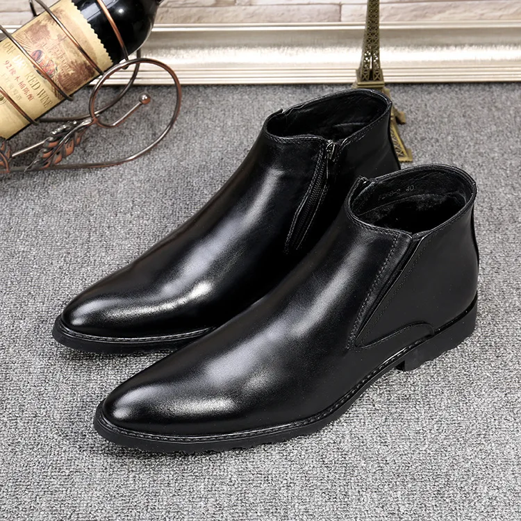 

Men Fashion Formal Wedding Party Dress Shoes Casual Black Low Heels Pointed Toe Ankle Boots