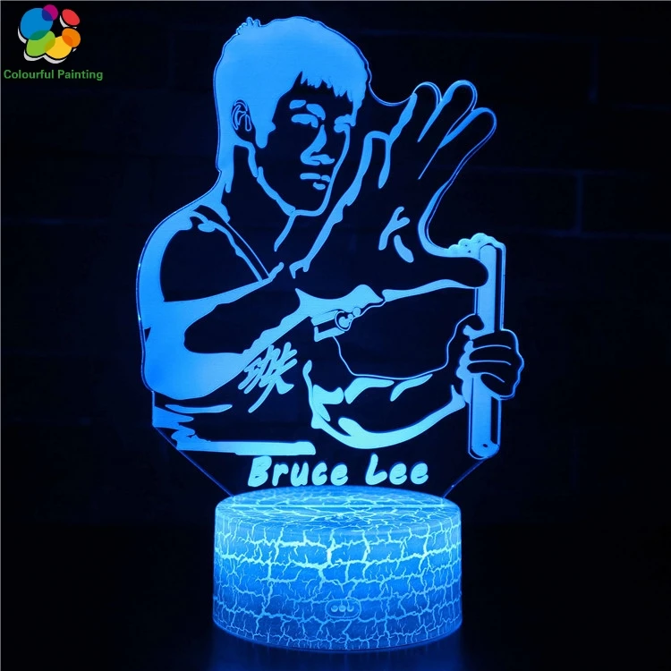 

Remote Control WOW Kung fu Bruce lee 3D Light LED Crack Night Light 7 Colors Changing 3AA Battery Powered USB Lamp Gift 5