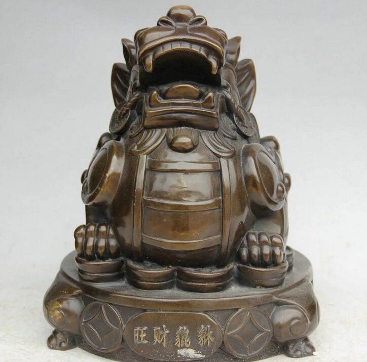 

USPS to USA S2417 11" Chinese Bronze Folk Wealth Money Coin Unicorn Beast Pi Xiu Statue sculpture B0401