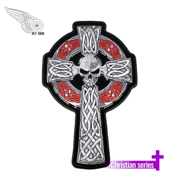 

Cross with Skull Patch Motorcycle Biker Rider Embroidered Iron On Back of Jacket Patches DIY Eco-Friendly Free Shipping