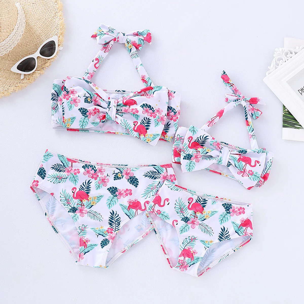 

Flamingo Swimsuits Mommy and Me Clothes Family Look Mother Daughter Swimwear Mom Girls Matching Outfits High Waist Bikini Dress