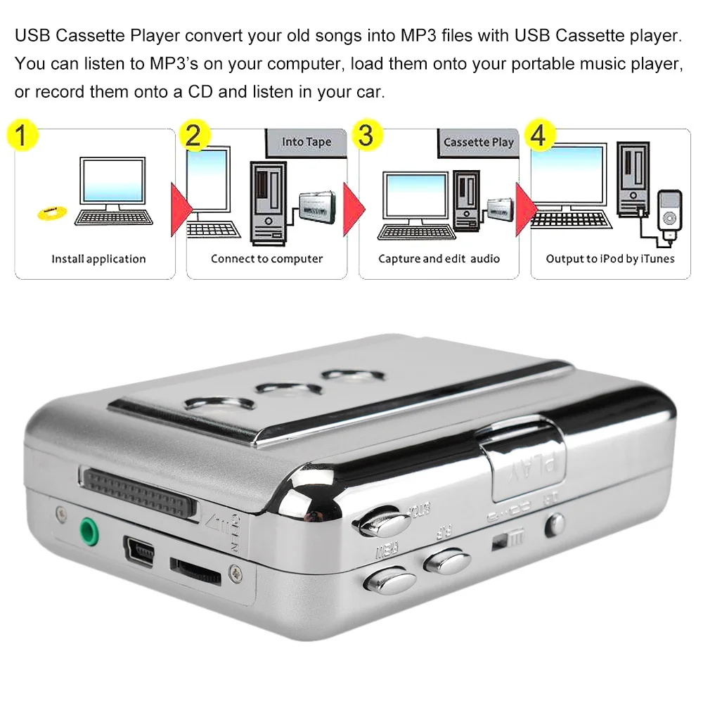 Ezcap 218B USB кассета захвата Магнитный преобразователь стерео HiFi звук бас AUX Выход